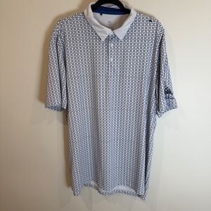 Scales Mens XL Polo Shirt Blue White Print Short Sleeve Performance Golf